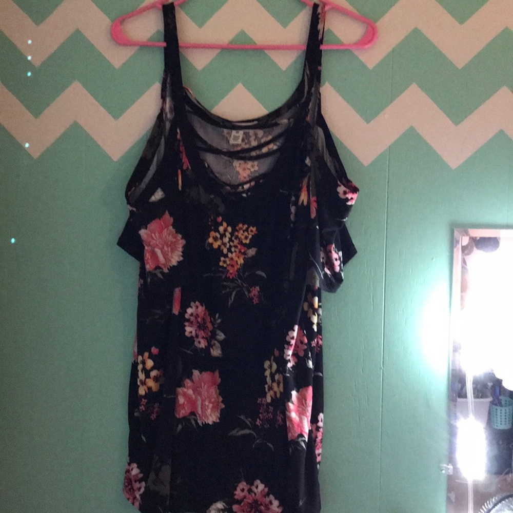 Eye Candy Black Floral Cold-Shoulder Top